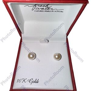 Fresh water pearl pierced 7mm stud earrings by Honora NIB great gift 10K Gold